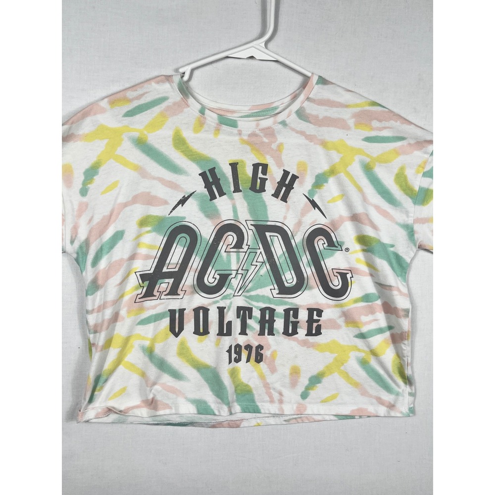 AC/DC High Voltage Graphic Tee Girls Plus 10/12 Tie Dye Pastel Crop T-Shirt